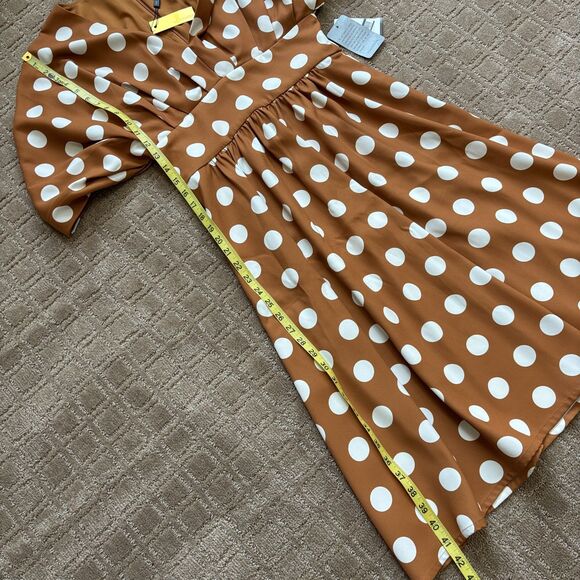 Alexia Admor Polka Dot Draped Midi Fit & Flare Dress Brown Pretty Women Derby - Picture 8 of 11